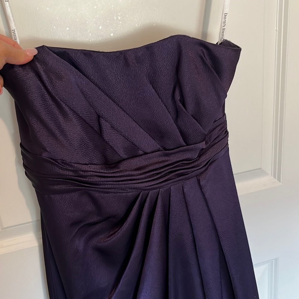 Strapless floor length plum dress